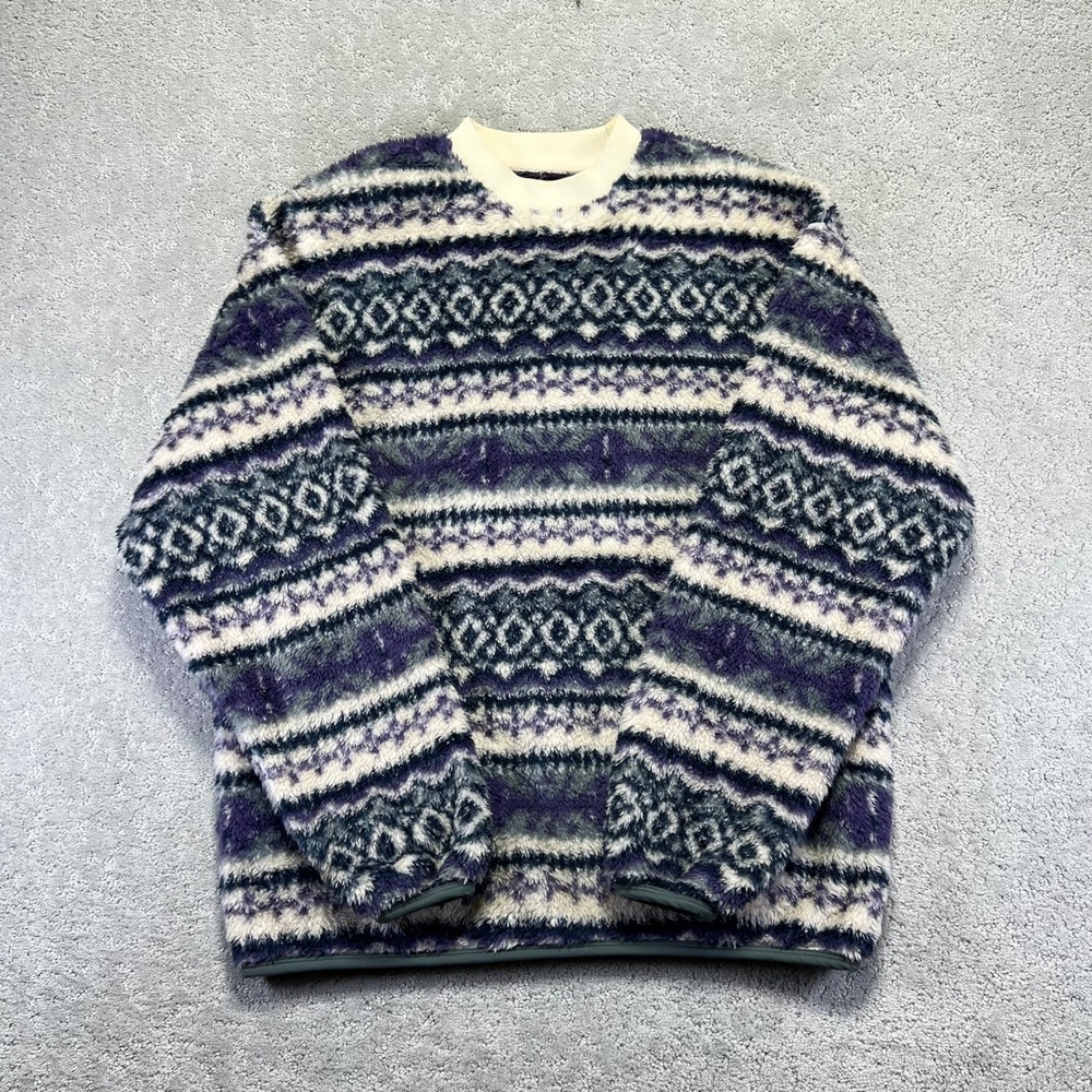 Beams Fleece Pullover Sweater Size Large Nordic Fair Isle Striped Crewneck Japan